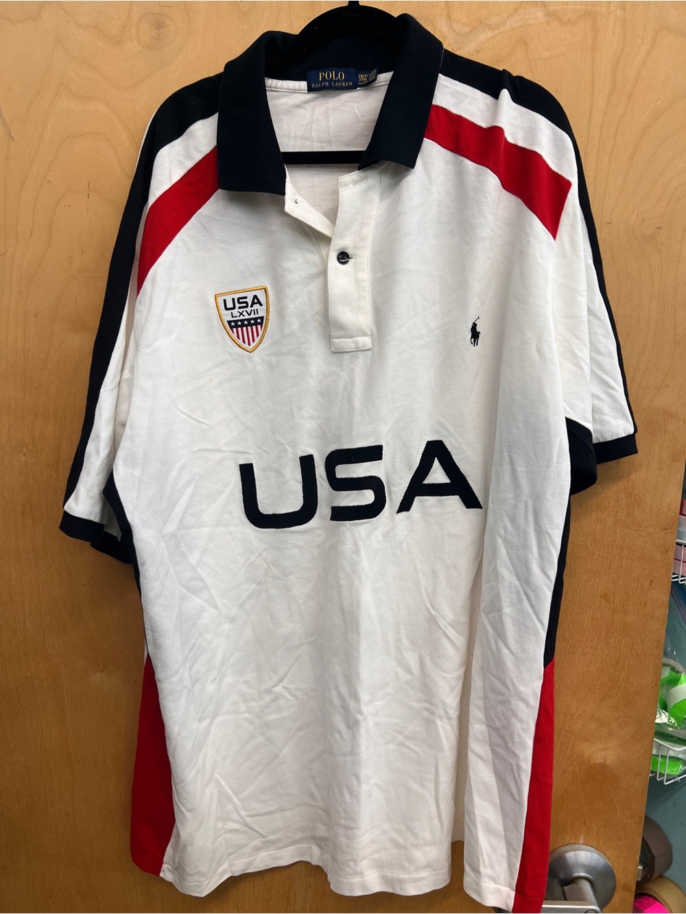 Ralph Lauren White, Navy & Red USA Rugby Polo